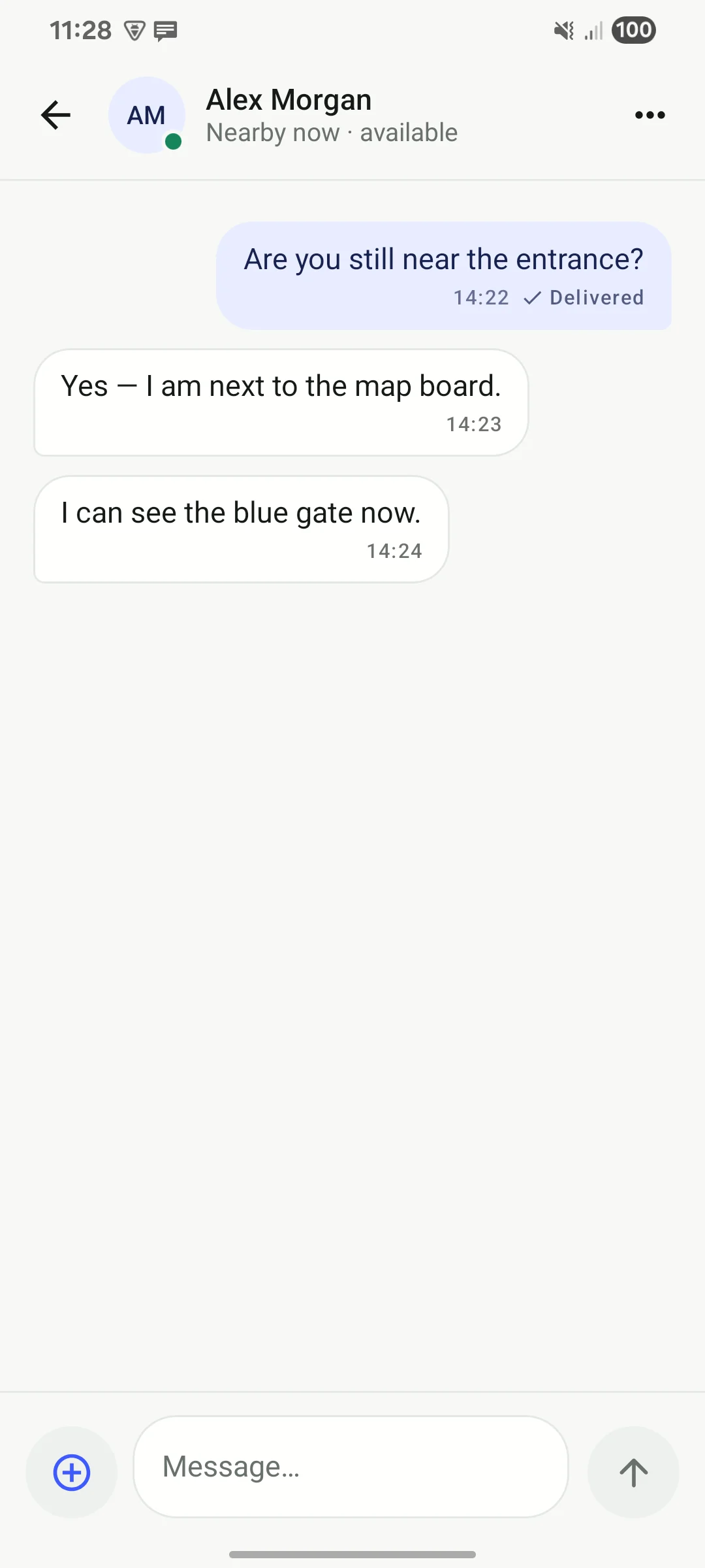 Offgrid conversation showing delivered messages and the compact composer